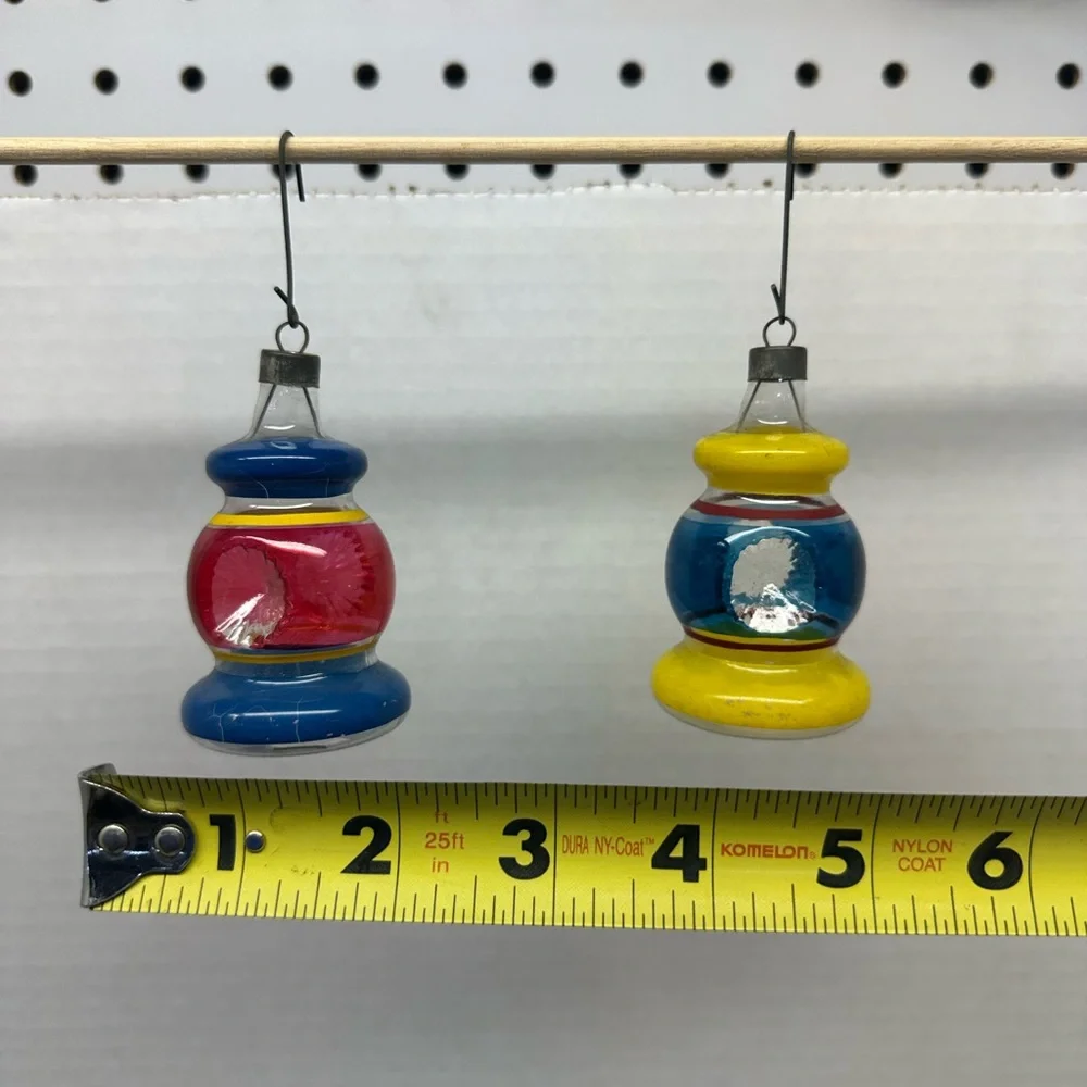 2 Vintage Unsilvered Premier Railroad Lantern Double Indent Christmas Ornament